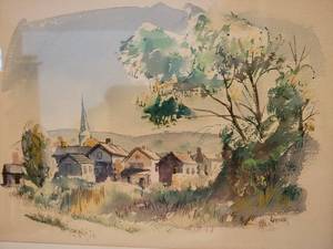 lot 79 image: Brilliant Fine Art Watercolor Landscape Print by Reynolds - Smalltown, USA