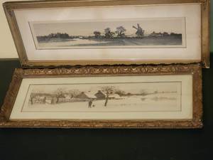 lot 78 image: SIGNED Antique Fine Art Etching Print Pair