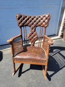 lot 14A image: East Lake Tufted Leather Rocker