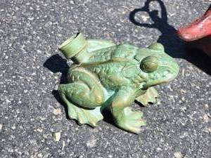 lot 14F image: Antique Rought Iron Lawn Sprinkler Pair
