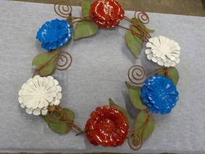 lot 37 image: Red White and Blue Metal Flower Wal...