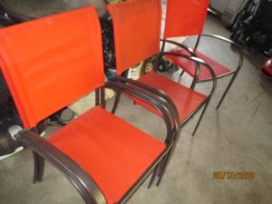 lot 026 image: Red metal frame chairs