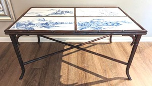 lot 1 image: Amazing Antique Ceramic Tile Coffee Table From China Depicting the 4 Seasons