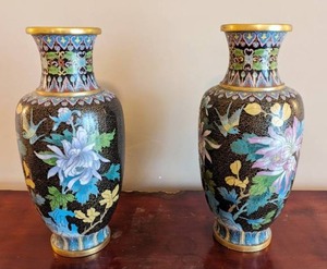 lot 10 image: Pair Of Enameled Cloisonne Vases