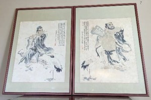 lot 14 image: Pair Of Framed Hand Painted Chinese Artwork