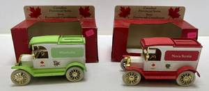 lot 27 image: Two Vintage Canadian Provincial Series Ertl Die-Cast Collectible Banks 1913 Model T Ford  1 ( Manitoba ) 1 ( Nova Scotia ) ( Open In Original Box )