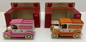 lot 28 image: Two Vintage Canadian Provincial Series Ertl Die-Cast Collectible Banks 1913 Model T Ford  1 ( British Columbia ) 1 ( Saskachewan ) ( Open In Original Box )