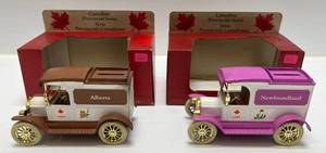 lot 29 image: Two Vintage Canadian Provincial Series Ertl Die-Cast Collectible Banks 1913 Model T Ford  1 ( Alberta ) 1 ( Newfoundland ) ( Open In Original Box )