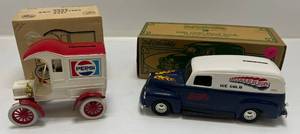 lot 47 image: Two  Ertl Collectibles Die- Cast Metal Banks 1 (PEPSI)  1905 Delivery Car 1 1951 (PEPSI) GMC Panel Truck