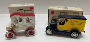 lot 48 image: Two  Ertl Collectibles Die- Cast Metal Banks 1 Beam Decanter Collectors Of District 5 7th In Series ( Limited Edition 1-500  )1923 12 Ton Truck  1 Miller High Life 1905 Delivery Car