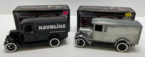lot 93 image: Two Ertl Collectibles Die-Cast Metal Banks&nbsp 2003 ( Havoline ) 1927 Graham Panel Delivery Trucks