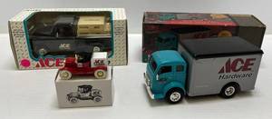 lot 107 image: Two Ertl Collectibles Die-Cast Metal Banks 1 1994  ( Ace Hardware ) 1955 Chevrolet Cameo Pickup Truck   1 1998 ( Ace Hardware )  Special Tenth In A Series 1949 White Tilt Cab Truck