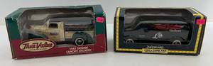 lot 117 image: Two 1999  Ertl Collectibles Die-Cast Metal Banks 1  ( True Value ) 1947 Dodge Canopy Delivery 1 ( True Value ) 1980s Ford Van