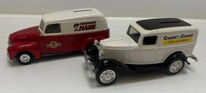 lot 146 image: Two Ertl Collectibles Die-Cast Metal Banks 1 (  Coast To Coast ) 1932 Ford Delivery Van 1 ( Hardware Hank ) Panel Delivery Van