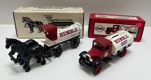 lot 180 image: Two Ertl Collectibles Die-Cast Metal Banks 1 1990 ( Humble Oil )  Horse And Wagon 1 1992 ( Humble ) 1931 Hawkeye Tanker