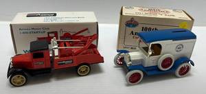 lot 182 image: Two Ertl Collectibles Die-Cast Metal Banks 1 1989 100TH Anniversary Commemorative Edition ( AMOCO ) 1917 Model T Tanker 11992  ( AMOCO MOTOR CLUB ) 1931 Hawkeye Wrecker