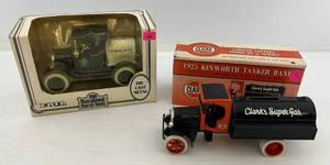 lot 183 image: Two Ertl Collectibles Die-Cast Metal Banks 1 1990 ( Cities Service Oil ) 1918 Runabout Barrel 1 1994 ( Clarks Super Gas ) 1925 Kenworth Tanker