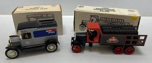 lot 192 image: Two Ertl Collectibles Die-Cast Metal Banks 1 1989 (  Kerr McGee ) 1913 Model T Delivery  1 1993 ( Kiwi Polish ) 1925 Kenworth Stake Truck