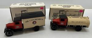 lot 197 image: Two 1990 Ertl Collectibles Die-Cast Metal Banks 1 ( Oil Can Henrys ) 1931 Hawkeye Tanker 1 ( Oil Can Henrys ) 1931 Hawkeye Motor Truck