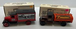 lot 198 image: Two 1990 Ertl Collectibles Die-Cast Metal Banks 1 (  Zongora Fuels Inc. ) 1931 Hawkeye Tanker 1  ( Day &amp Zimmerman ) 1931 Hawkeye Motort Truck