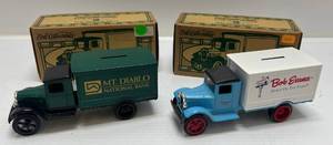 lot 217 image: Two 1995 Ertl Collectibles Die-Cast Metal Banks 1 ( Mt. Diablo) 1931 Hawkeye Truck 1 ( Bob Evans ) 1931 Hawkeye Truck