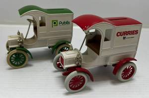 lot 241 image: Two Ertl Collectibles Die-Cast Metal Banks ( No Boxes ) 1 ( Curries ) 1905 Ford First Delivery Car 1 ( Publix ) 1905 Fords First Delivery Car