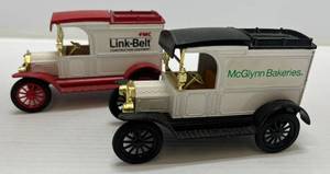 lot 244 image: Two Ertl Collectibles Die-Cast Metal Banks ( No Boxes ) 1 ( FMC Link-Belt ) 1913 Model T Van 1 ( McGlynn Bakeries ) 1913 Model T Van