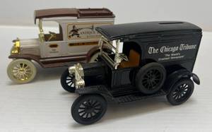 lot 249 image: Two Ertl Collectibles Die-Cast Metal Banks ( No Boxes ) 1 ( The Chicago Tribune ) 1917 Model T Van 1 ( Pocono Antique Bazaar ) 1917 Model T Van