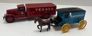 lot 256 image: Two Ertl Collectibles Die-Cast Metal Banks ( No Boxes ) 1 ( Montgomery Ward Co.)  Horse And Wagon 1 2002 ( Texaco ) Delivery Truck