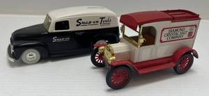 lot 257 image: Two Ertl Collectibles Die-Cast Metal Banks ( No Boxes ) 1 ( Diamond Crystal Salt ) 1913 Ford Model T Van 1 ( Snap -On Tools ) ( Limited Edition 1 Of 2880 )1951 GMC Panel Van