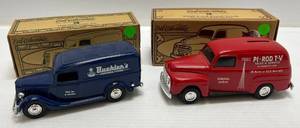 lot 274 image: Two Ertl Collectibles Die-Cast Metal Banks 1 1995 ( Pi-Rod T-V ) 1950 Ford Panel Truck 1 1998 ( Buehlers 1500 )  1936 Ford Panel Truck
