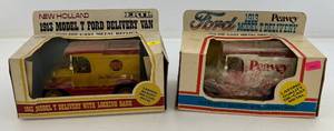 lot 276 image: Two Ertl Collectibles Die-Cast Metal Banks 1 ( Peavey ) 1913 Model T Delivery 1 ( New Holland ) 1913 Model T Ford Delivery