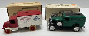 lot 291 image: Two Ertl Collectibles Die-Cast Metal Banks 1 1989 ( Valley Forge ) 1926  Mack Delivery Truck 1 1991 (  Wireless ) 1932 Panel Delivery