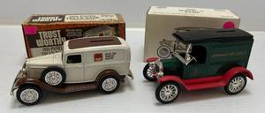 lot 295 image: Two Ertl Collectibles Die-Cast Metal Banks 1 1989 ( Minnegas Co. ) 1917 Model T 1 1990 ( Trust Worthy Hardware )  1932 Panel Truck