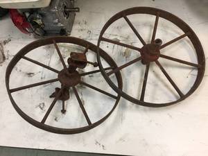 lot 162 image: Pair Vintage Iron Cart Wheels