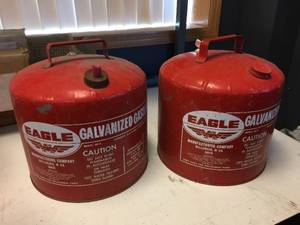 lot 170 image: 2 Vintage Metal Eagle 5 Gallon Gas Cans