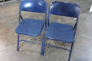 lot 99 image: Set Of Two Samsonite Metal Chairs w Fabric Seat - Blue