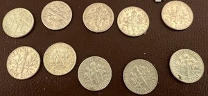 LOT OF 10 1960S ROOSEVELT DIMES 90%SILVER