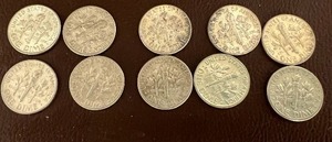 LOT OF 10 1960S ROOSEVELT DIMES 90%SILVER