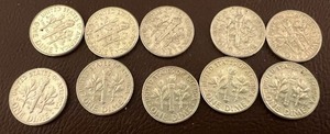 LOT OF 10 1960S ROOSEVELT DIMES 90%SILVER