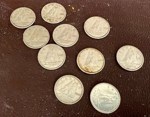 LOT OF 10 CANADIAN DIMES SILVER
