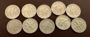 LOT OF 10 1960S ROOSEVELT DIMES 90%SILVER