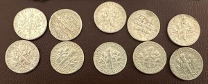 LOT OF 10 1960S ROOSEVELT DIMES 90%SILVER