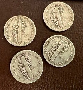LOT OF 4 SILVER MERCURY DIMES