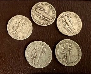 LOT OF 5 SILVER MERCURY DIMES  1