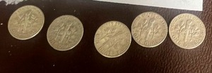 LOT OF 5 SILVER ROOSEVELT DIMES FROM THE 1950S