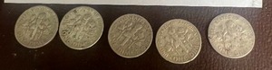 LOT OF 5 SILVER ROOSEVELT DIMES FROM THE 1950S