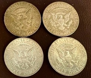 LOT OF 4 SILVER 1968D KENNEDY HALF DOLLARS  40% SILVER