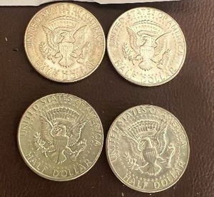 LOT OF 4 SILVER 1968D KENNEDY HALF DOLLARS  40% SILVER