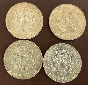 LOT OF 4 SILVER 1968D KENNEDY HALF DOLLARS  40% SILVER